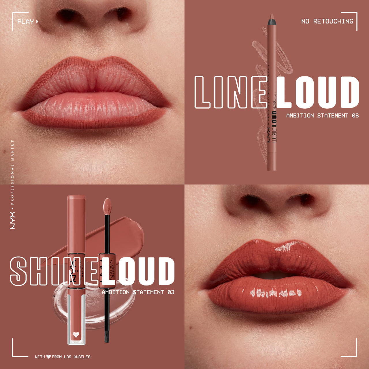 NYX PROFESSIONAL MAKEUP Line Loud Lip Liner, Longwear and Pigmented Lip Pencil with Jojoba Oil & Vitamin E - Ambition Statement (Warm Peach Brown)