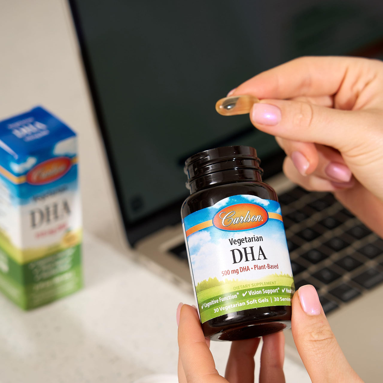 Carlson - Vegetarian DHA, 500 mg DHA, Plant Based, Sustainably Sourced from Algae, Brain Support, Mood Health, 30 Softgels