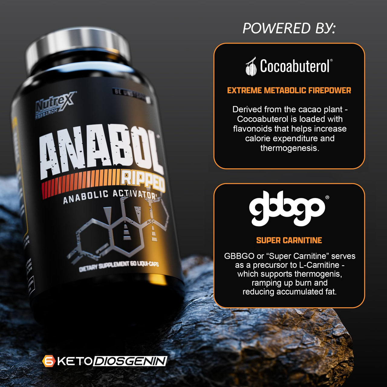 Nutrex Research Anabol Ripped Anabolic 2 in 1 Muscle Builder for Men Muscle Growth Supplements Shredding Formula Recovery Thermogenic Support Lean Physique 60 Count