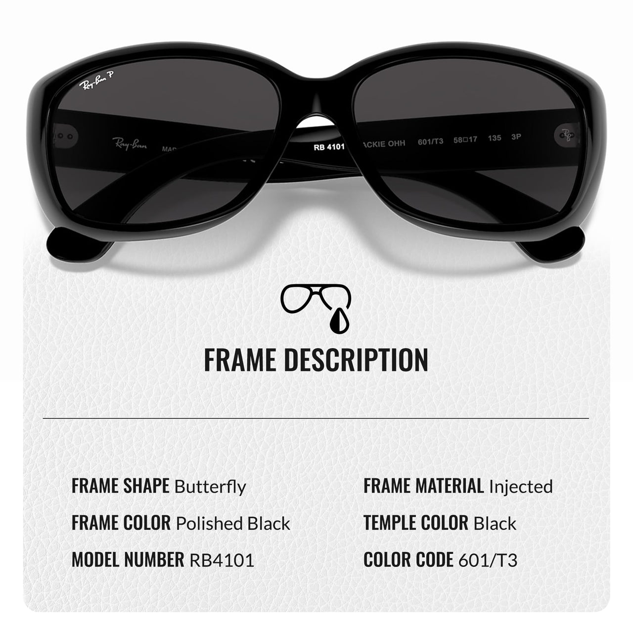 Ray-Ban RB4101 Jackie Ohh Polarized Butterfly Shape Sunglasses With Eyewear Kit Bundle - High Bridge Fit - Ideal Formal and Casual Eyewear - Beach Sunglasses