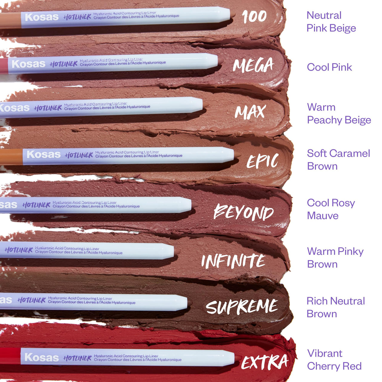 Kosas Hotliner Retractable Lip Liner Pencil with Built-In Brush & Sharpener - Easy Contouring, Hydrating, Long-Lasting - Pigmented Creamy Texture for Plumping Lips - Hyaluronic Acid & Konjac - Epic