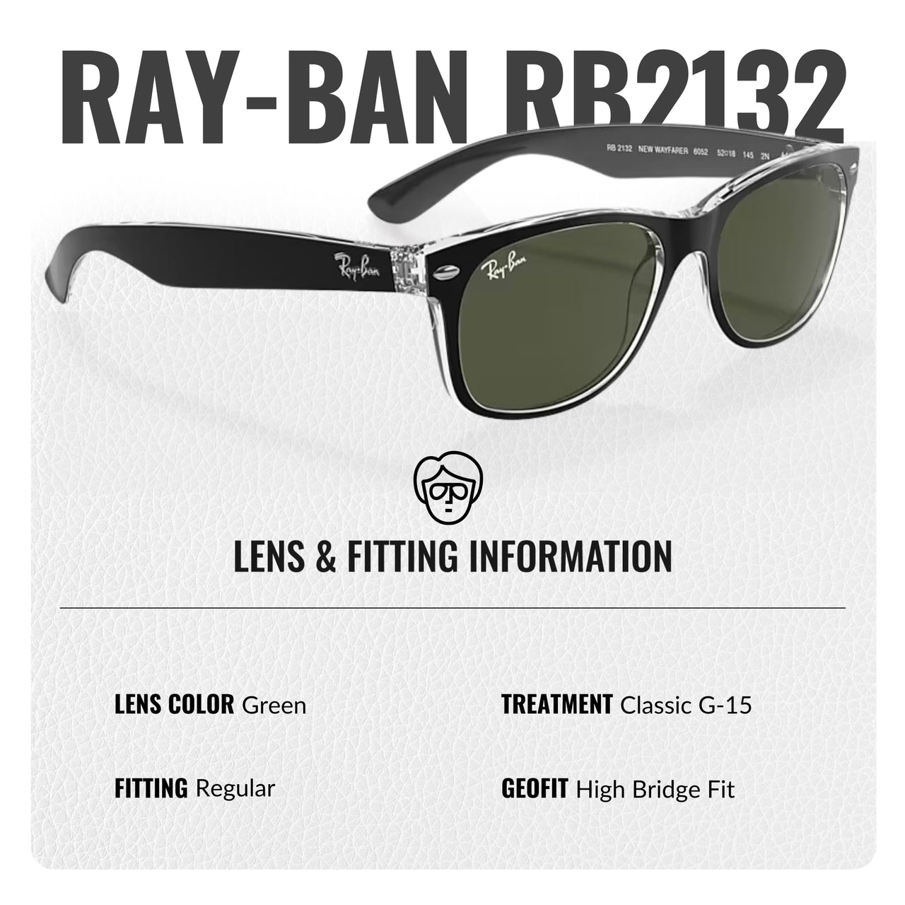 Ray-Ban RB2132 NEW WAYFARER COLOR MIX Square Shaped Non-Polarized Sunglasses for Men & Women – Includes Official RAYBAN Eyewear Kit – Ideal Formal & Casual Wear Sunglasses – G-15 Green Lens