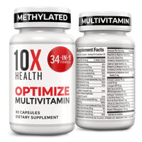 Thumbnail for 10X Health Optimize Methylated Multivitamin for Men - 90 Capsules, 34 in 1 Formula with 800 mcg of Vitamin B12, 5-MTHF, NAC - Methyl B Complex