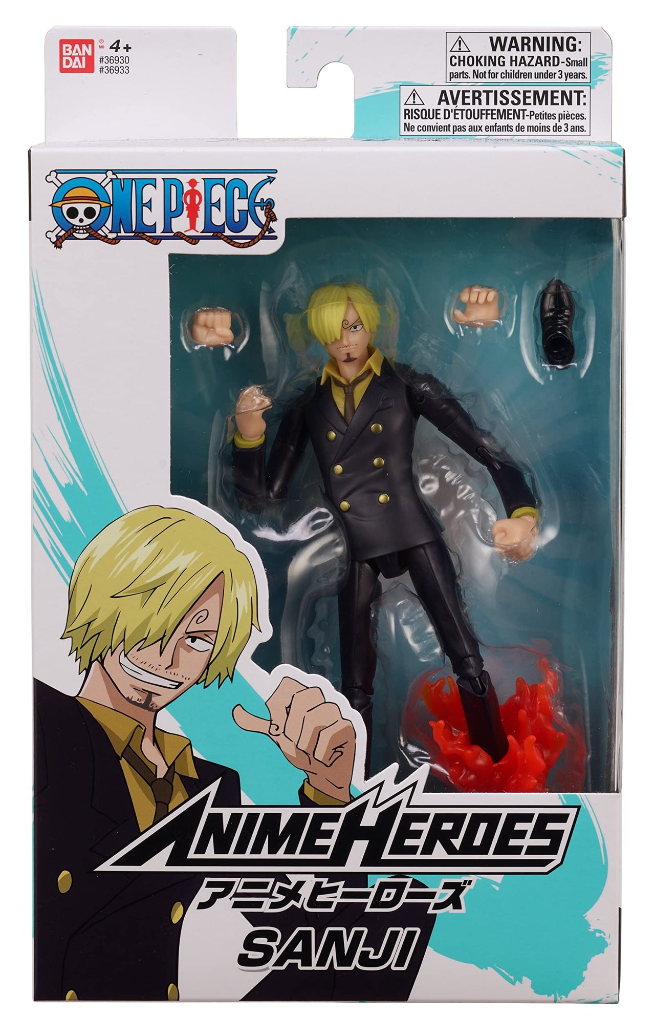 Anime Heroes One Piece Figures Sanji Action Figure | 17cm Articulated Sanji Anime Figure with Swappable Arms and Faces | Bandai One Piece Action Figures Pirate Toys Range