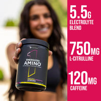 Thumbnail for Rule 1 Proteins Energized Amino – Anytime Energy and Recovery Support with BCAAs, Glutamine, Citrulline, Beta Alanine, and Caffeine from Green Coffee & Tea Leaf Extracts (30 Servings, Grape)