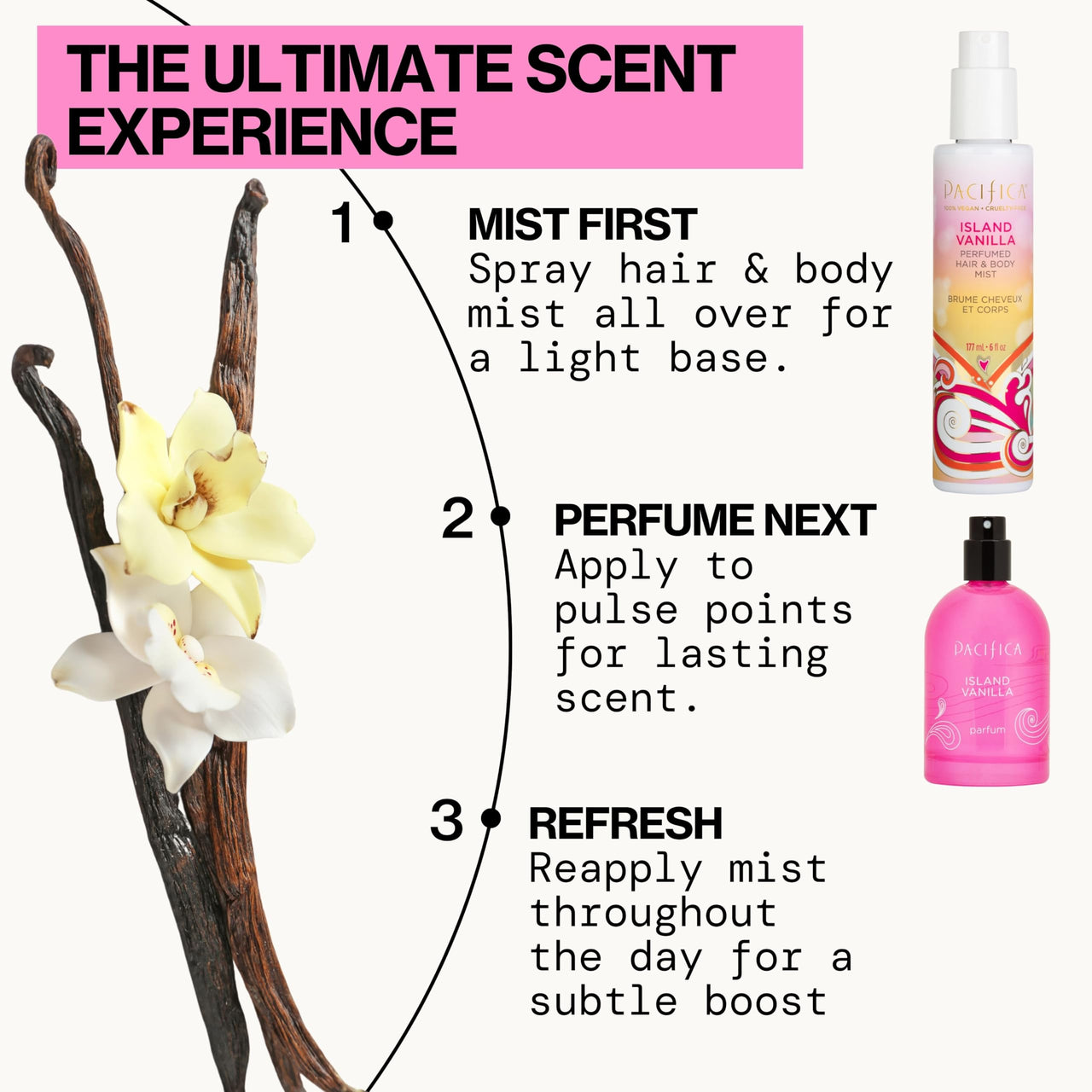 Pacifica Island Vanilla Hair Mist Perfume and Full Body Spray for Women - Fragrance Spray for A Mood-Lifting Experience, Paraben-Free, Clean Beauty No Alcohol, Vegan & Cruelty-Free, 6 oz oz