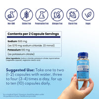 Thumbnail for Vitassium Electrolyte Capsules, Electrolytes for The Management of POTS and High Sodium Diets (500mg Sodium - 100mg Potassium), Unflavored, 100 Salt Pills (Size 0)