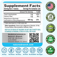 Thumbnail for Magnesium Glycinate 400mg | 200 Tablets | High Absorption Mag Supplements for Sleep, Leg Cramps, Heart, Muscle, Calm | Non Buffered Bisglycinate, Extra Strength for Women and Men, Tablets Not Capsules