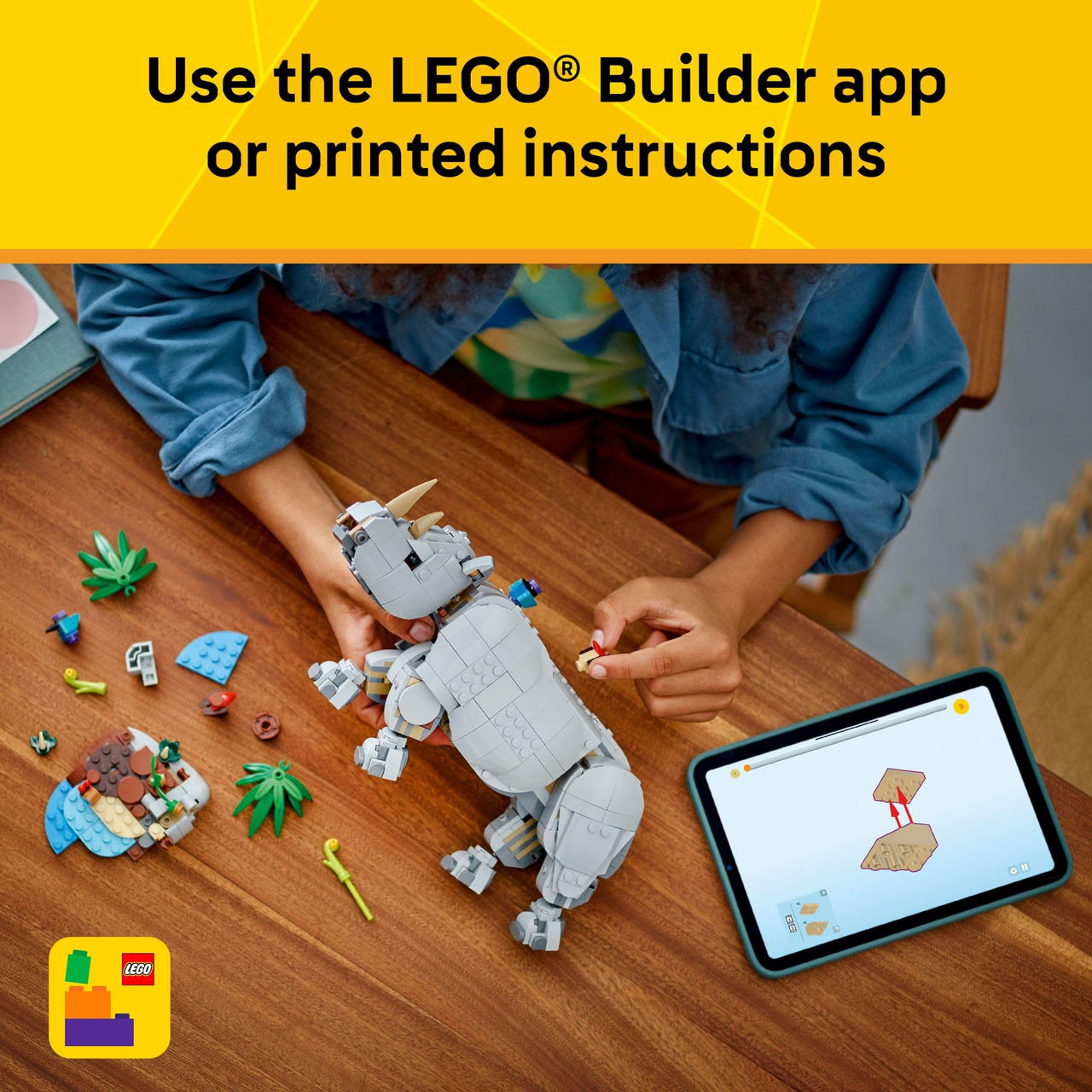 LEGO Creator 3 in 1 Wild Animals: Majestic Rhino with Birds Building Toys for Kids - Safari Pretend Play Toys for Girls & Boys, Ages 9+ - Gift for Birthdays - 31171