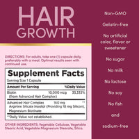 Thumbnail for Nature's Bounty Optimal Solutions Hair Growth Supplement with Biotin, Hair Growth Vitamins with Biotin Silicon & Arginine, 1 Per Day, 30 Capsules, One Month Supply