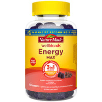 Thumbnail for Nature Made Wellblends EnergyMAX Gummies, Fast Acting Caffeine, CoQ10 & Vitamin B12 1000mcg, Energy Support Gummy Vitamins, Nature Made Gummies, 40 Count