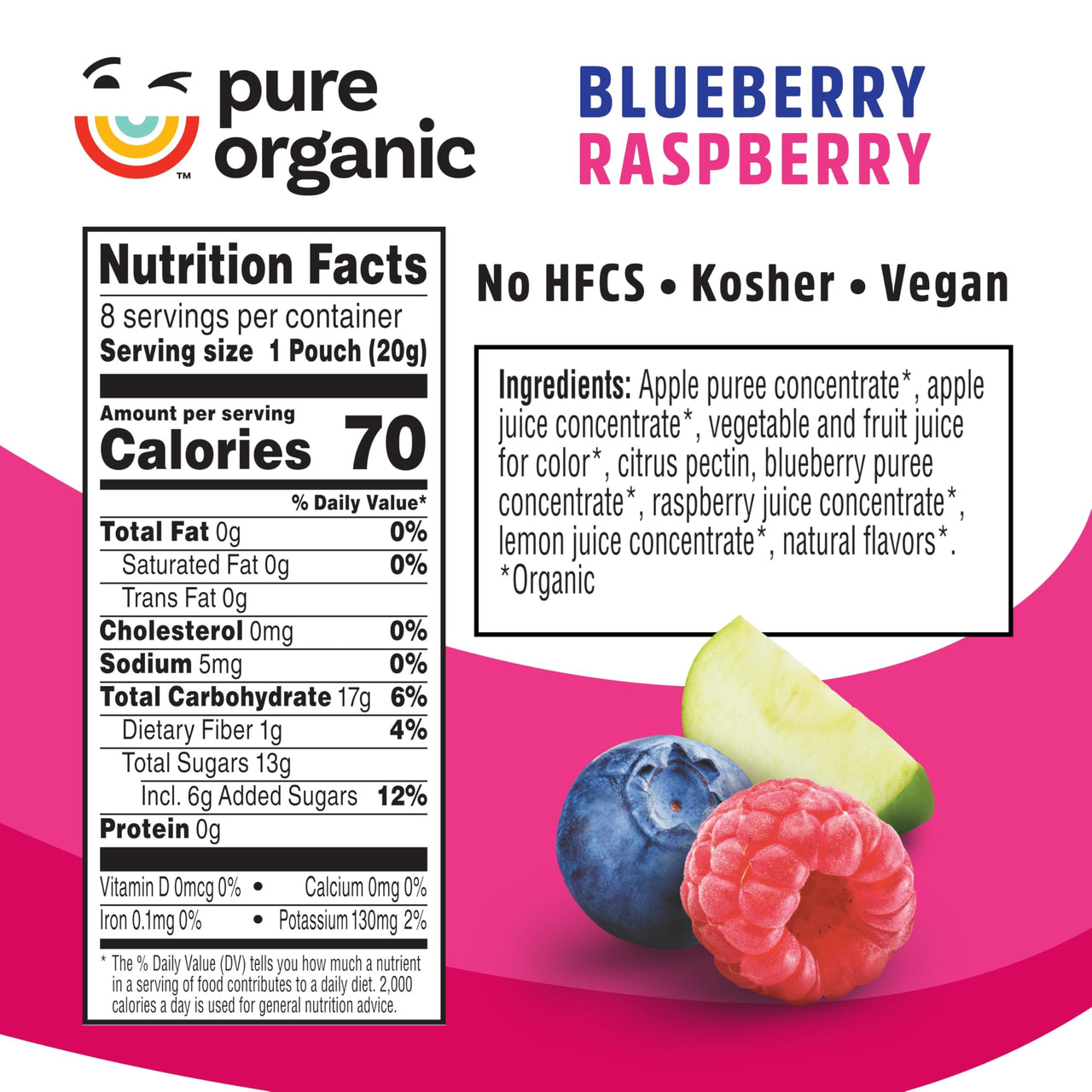 Pure Organic Twisted Fruit Bites, Kids Snacks, Fruit Snacks, Blueberry Raspberry, 5.6oz Box (8 Pouches)