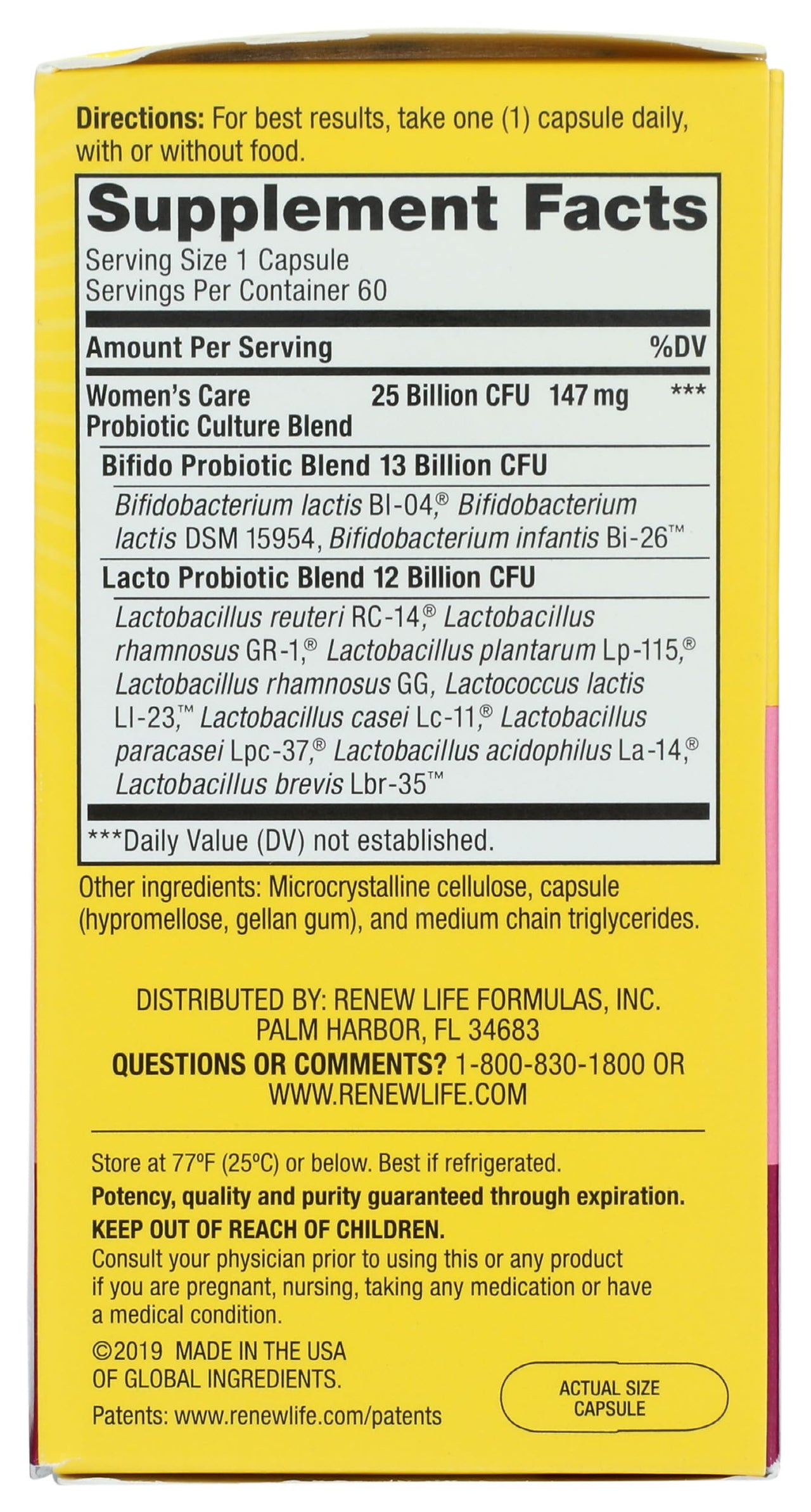 Renew Life Women's Probiotic Capsules, Supports pH Balance for Women, Vaginal, Urinary, Digestive and Immune Health, L. Rhamnosus GG, Dairy, Soy and Gluten-Free, 25 Billion CFU - 60 Ct