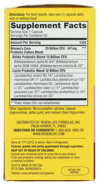 Thumbnail for Renew Life Women's Probiotic Capsules, Supports pH Balance for Women, Vaginal, Urinary, Digestive and Immune Health, L. Rhamnosus GG, Dairy, Soy and Gluten-Free, 25 Billion CFU - 60 Ct