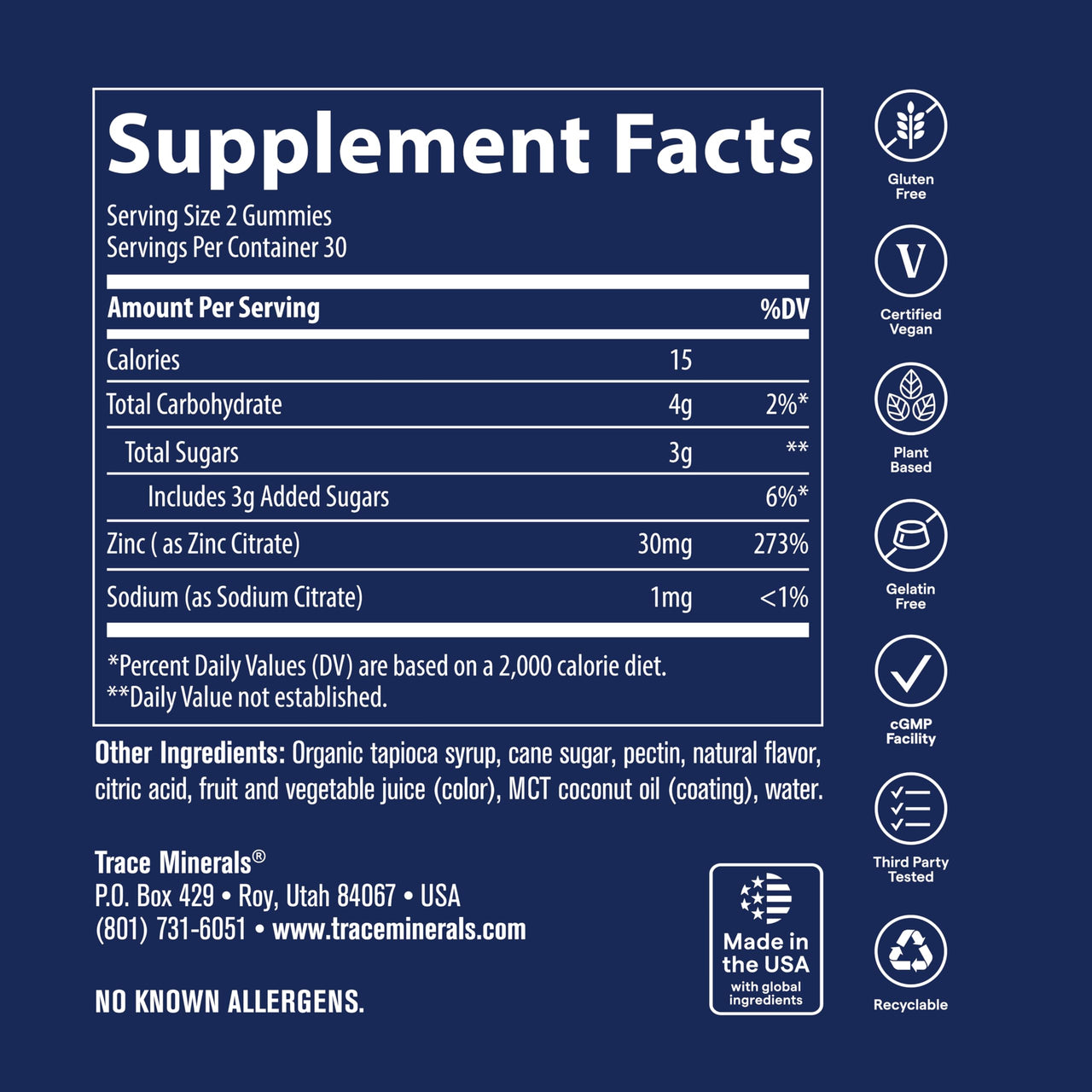 Trace Minerals Zinc - Zinc Gummy Supplement for Healthy Development & Immune Support - Digestion & Metabolism - Children's Gummy - Gelatin-Free & Vegan - Elderberry Flavor - 60 Count (30 Servings)