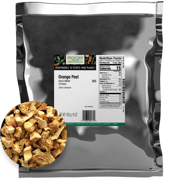 Frontier Co-op Orange Peel, Cut and Sifted, 1/4" Inch, Bulk Bag, Kosher | 16 Ounce (Pack of 1)