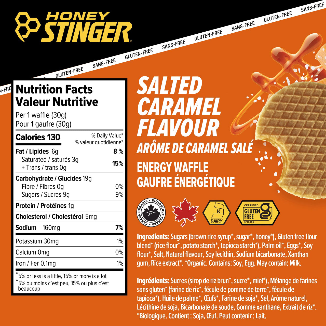 HONEY STINGER Organic Salted Caramel Waffles, 1.06 Ounce (Pack of 12)