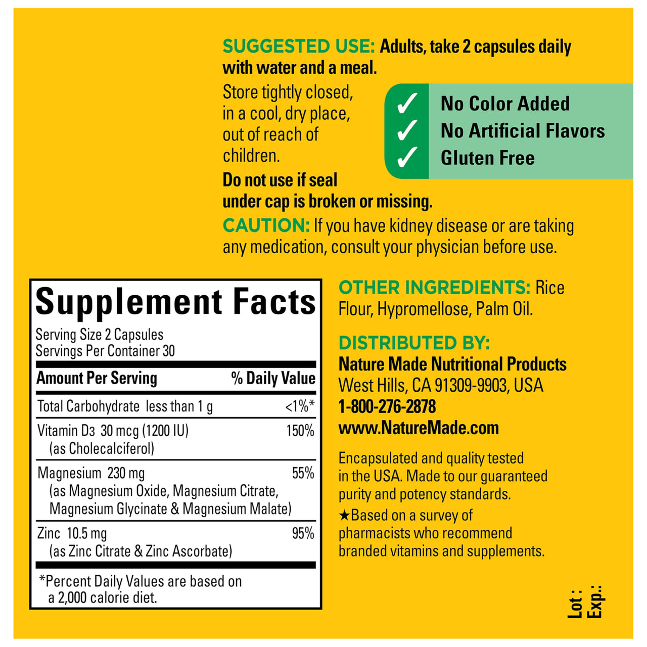 Nature Made Magnesium Complex Supplement with Vitamin D & Zinc for Immune Support, Magnesium Glycinate, Malate, Citrate & Oxide for Muscle, Nerve, Heart & Bone Support, 60 Capsules, 30 Day Supply