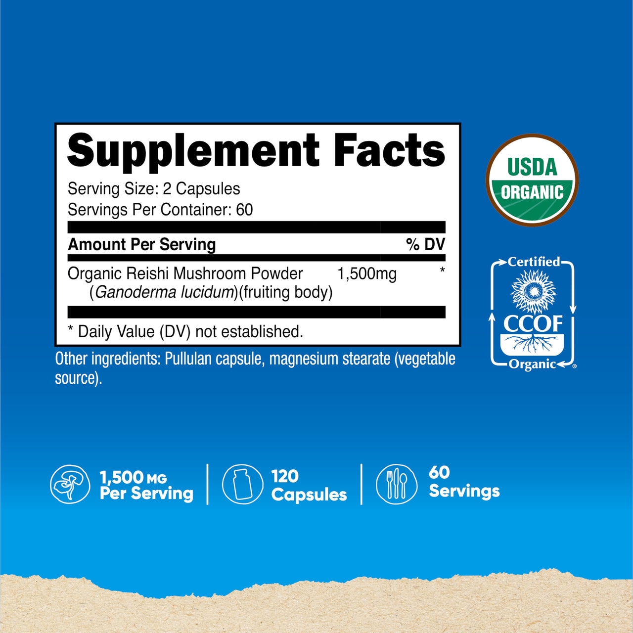 Nutricost Reishi Mushroom Capsules 1500mg, 60 Servings - CCOF Certified Made with Organic Reishi Mushroom, Vegetarian, Gluten Free, 750mg Per Capsule, 120 Capsules
