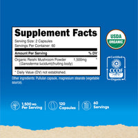 Thumbnail for Nutricost Reishi Mushroom Capsules 1500mg, 60 Servings - CCOF Certified Made with Organic Reishi Mushroom, Vegetarian, Gluten Free, 750mg Per Capsule, 120 Capsules