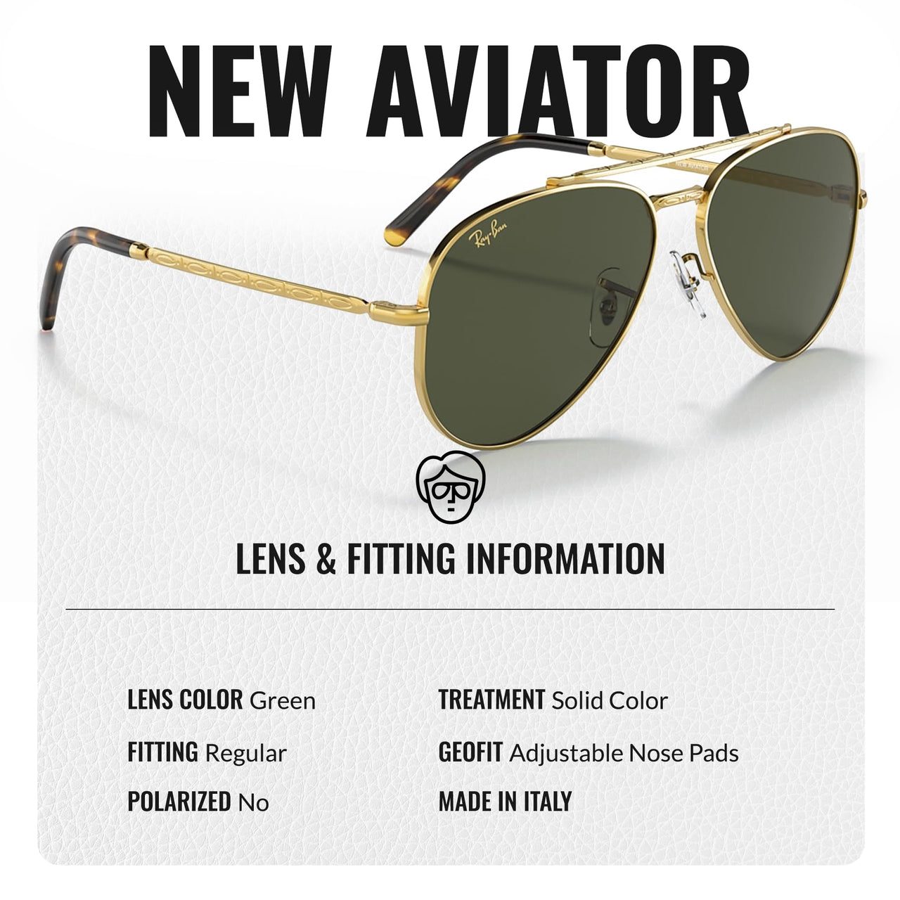 Ray-Ban RB3625 NEW AVIATOR Pilot Shaped Non-Polarized Sunglasses for Men & Women – Includes Official RAYBAN Eyewear Kit – Ideal Formal & Casual Wear Sunglasses – Green Lens