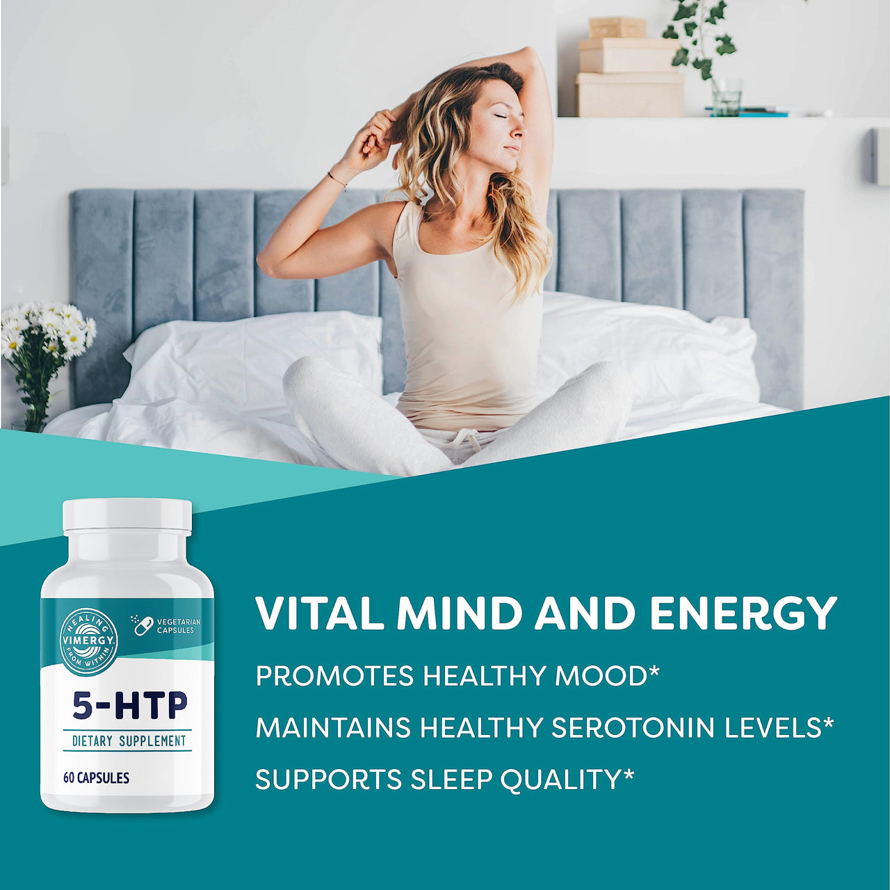 Vimergy 5-HTP Capsules– Clean Formula Supporting a Healthy Mood, Better Sleep and May Enhance Serotonin Levels.* Kosher and Vegan. – (60 ct.)