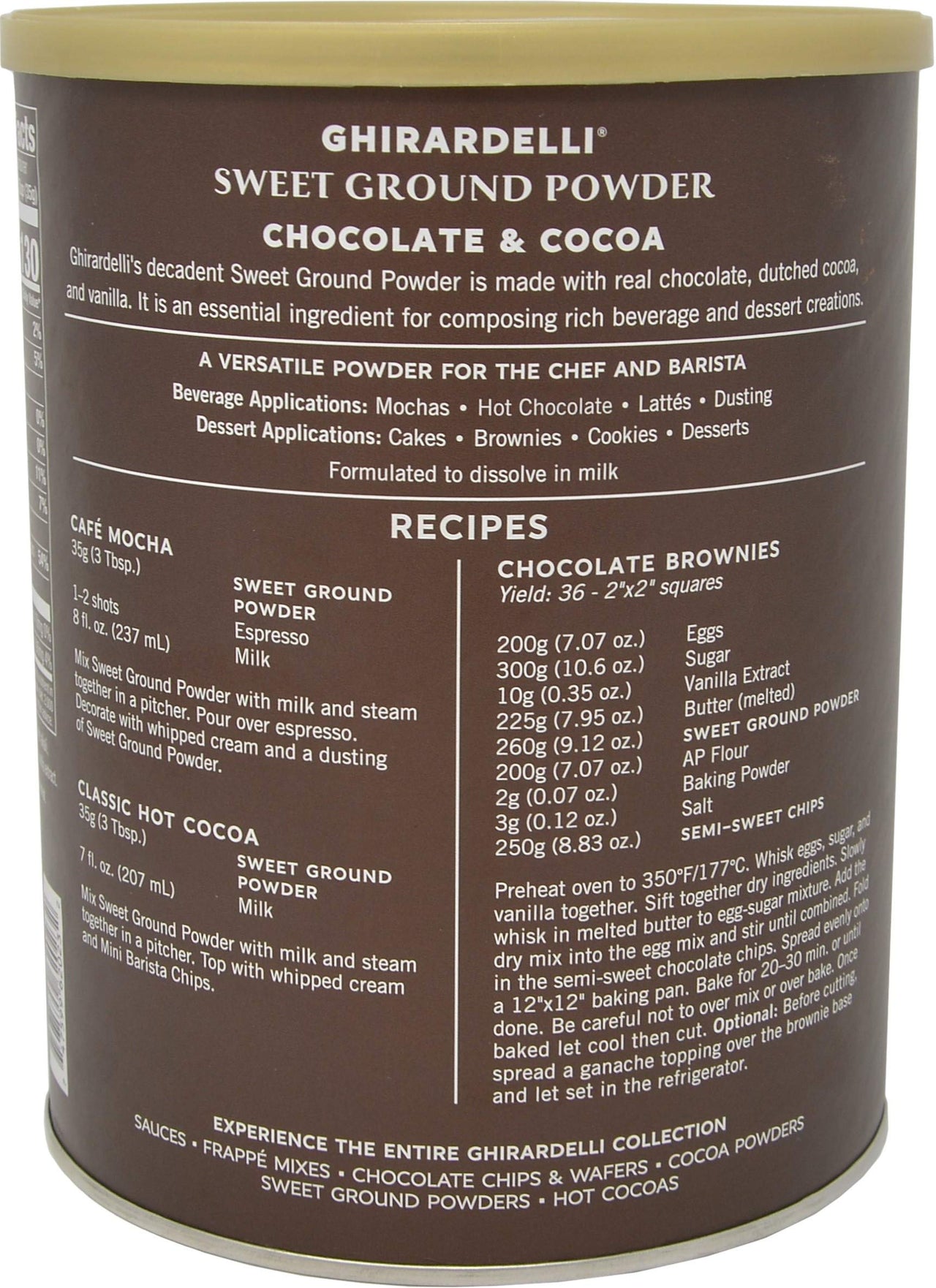 Ghirardelli Chocolate Company Sweet Ground Chocolate & Cocoa Gourmet Powder 3 lbs with Ghirardelli Stamped Barista Spoon