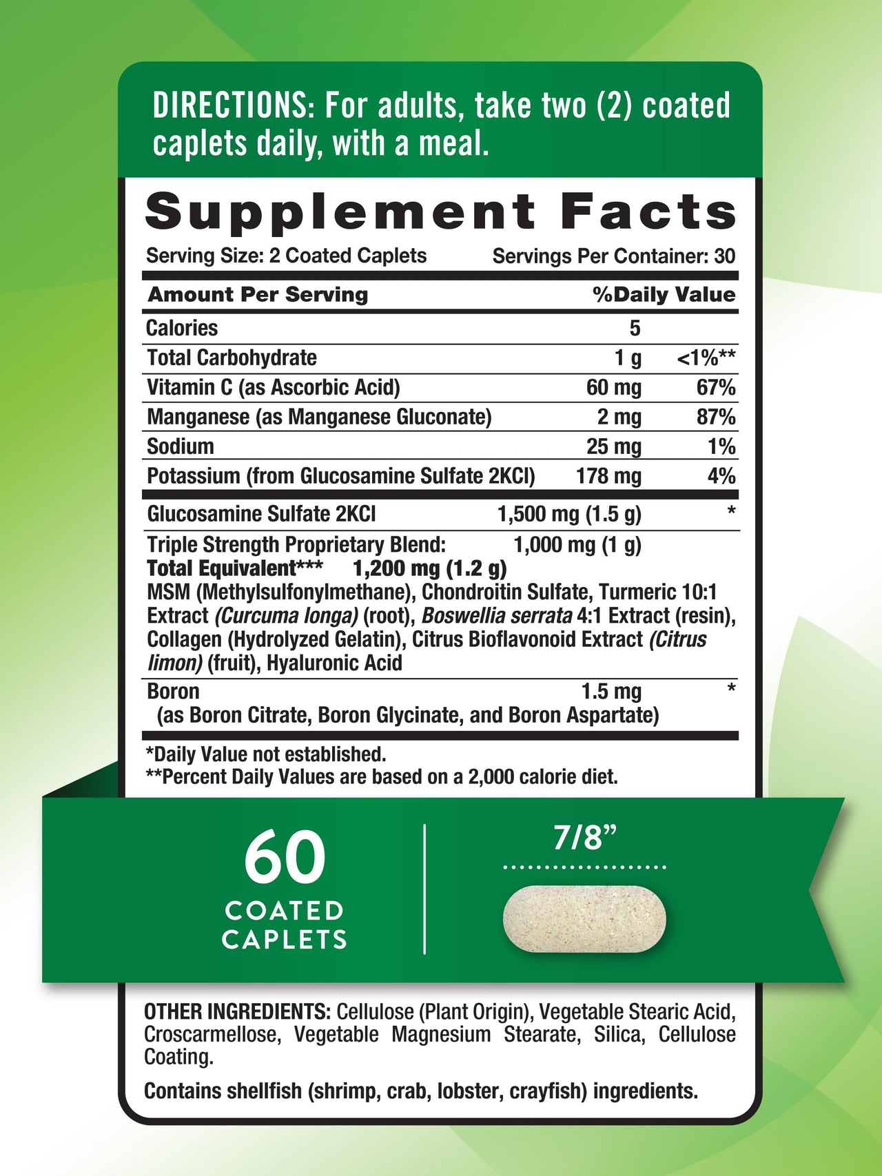 Nature's Truth Glucosamine Chondroitin MSM Complex | 60 Caplets | with Turmeric | Triple Strength Formula | Non-GMO and Gluten Free Supplement
