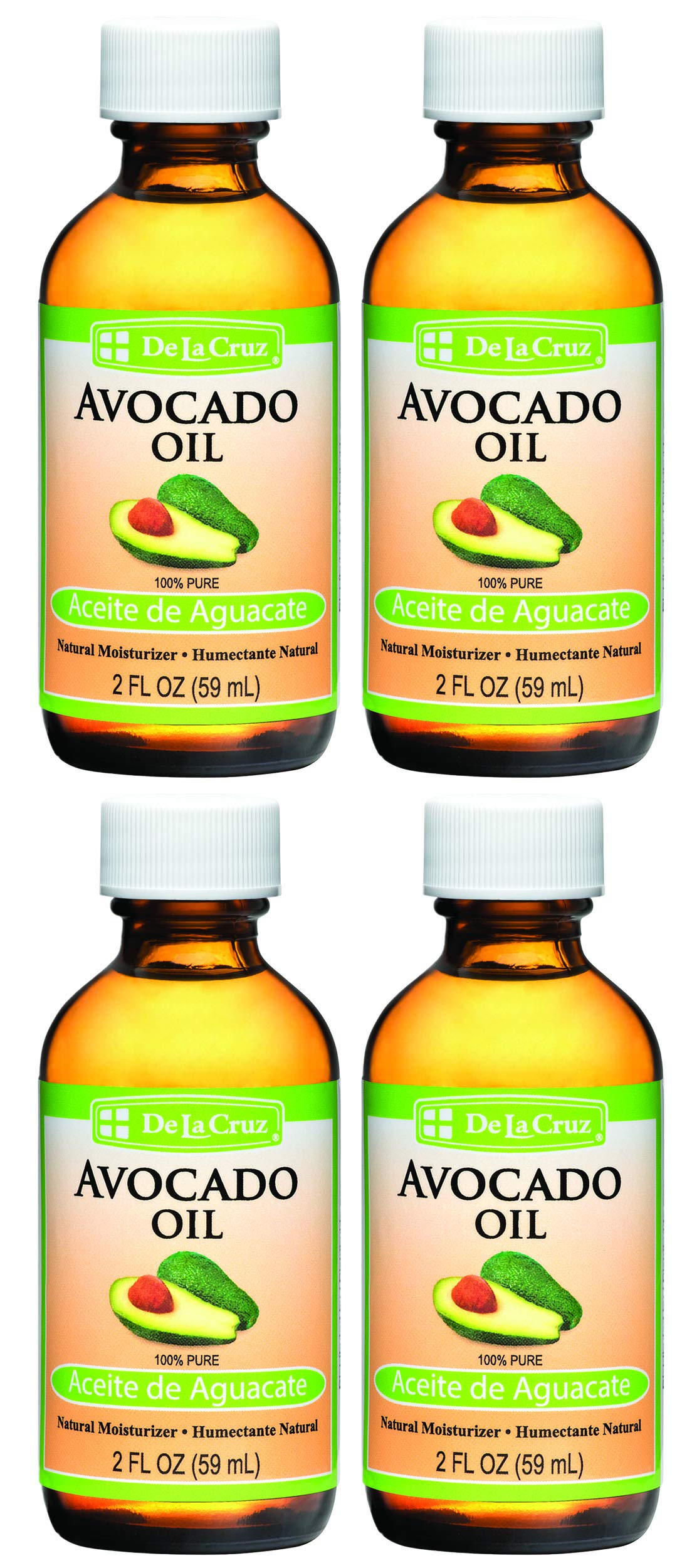 De La Cruz Avocado Oil - Expeller Pressed Pure 100% Avocado Oil for Hair and Body - Lightweight Body Oil for Dry Skin - 2 FL. OZ. (4 Bottles)