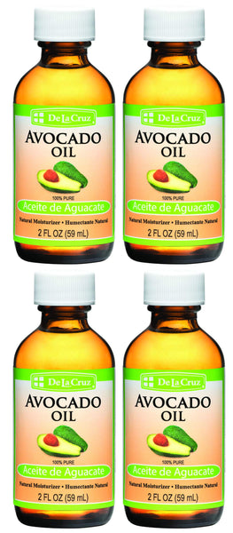 De La Cruz Avocado Oil - Expeller Pressed Pure 100% Avocado Oil for Hair and Body - Lightweight Body Oil for Dry Skin - 2 FL. OZ. (4 Bottles)