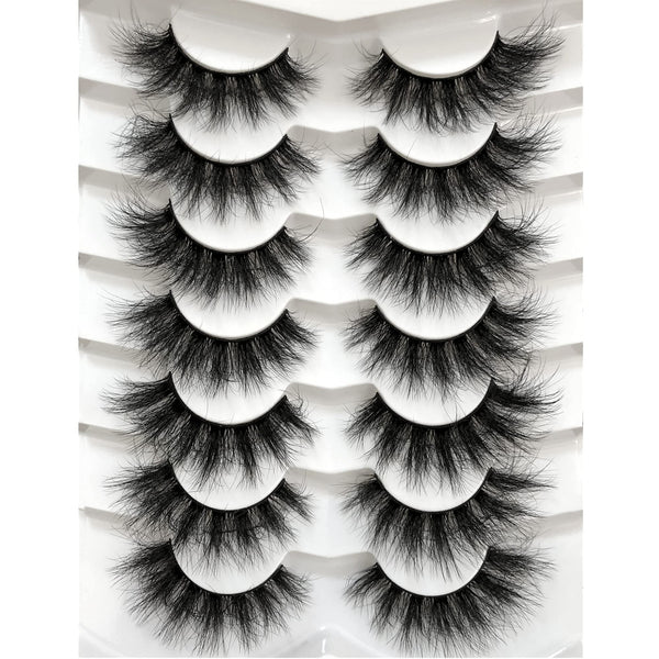 Pooplunch False Eyelashes Faux Mink Lashes Cat-Eye Look 18MM Wispy Long 8D Volume Fake Eyelash Strips 7 Pairs Pack