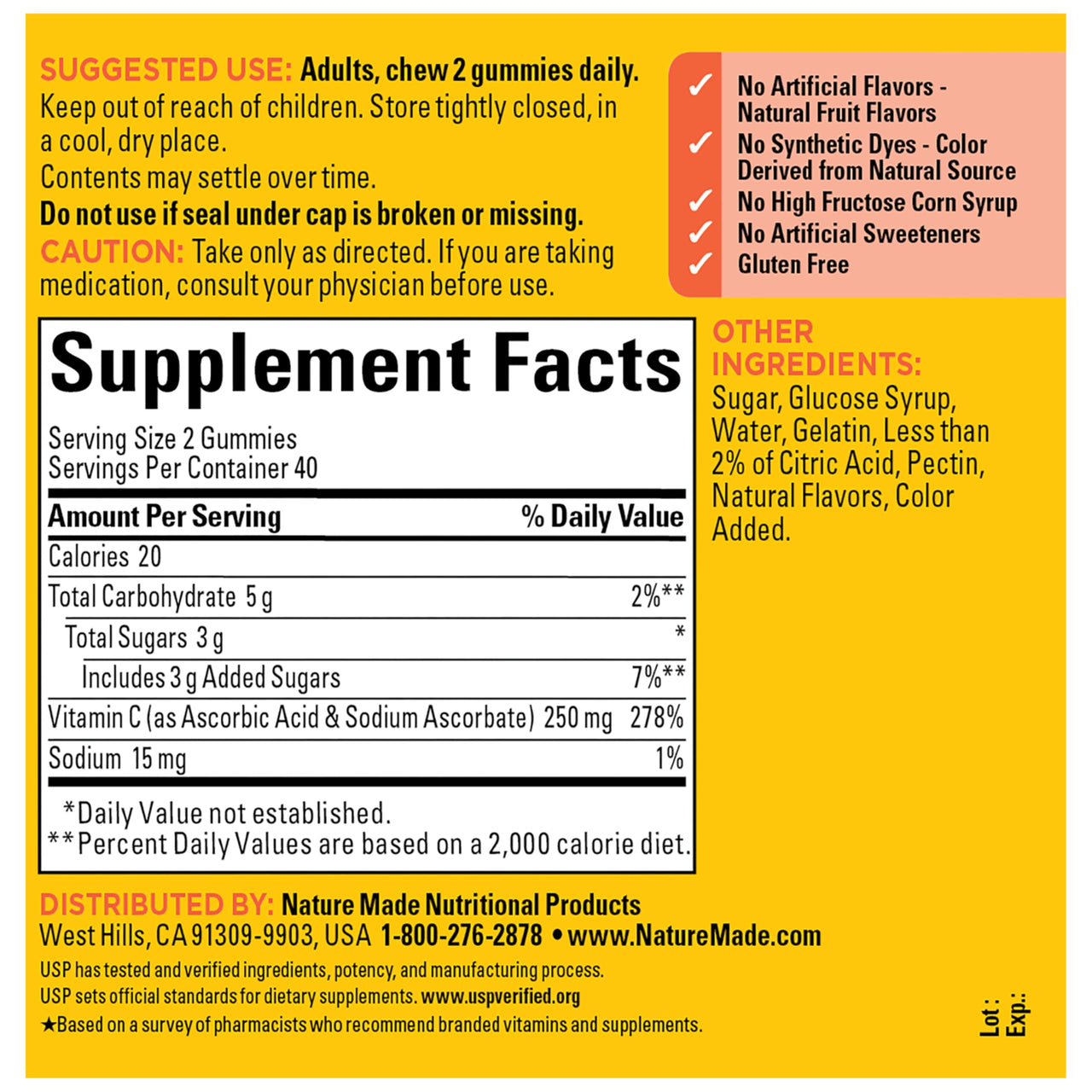 Nature Made Vitamin C 250 mg Per Serving, Dietary Supplement for Immune Support, Vitamin C Gummies for Adults, 80 Gummies, 40 Day Supply