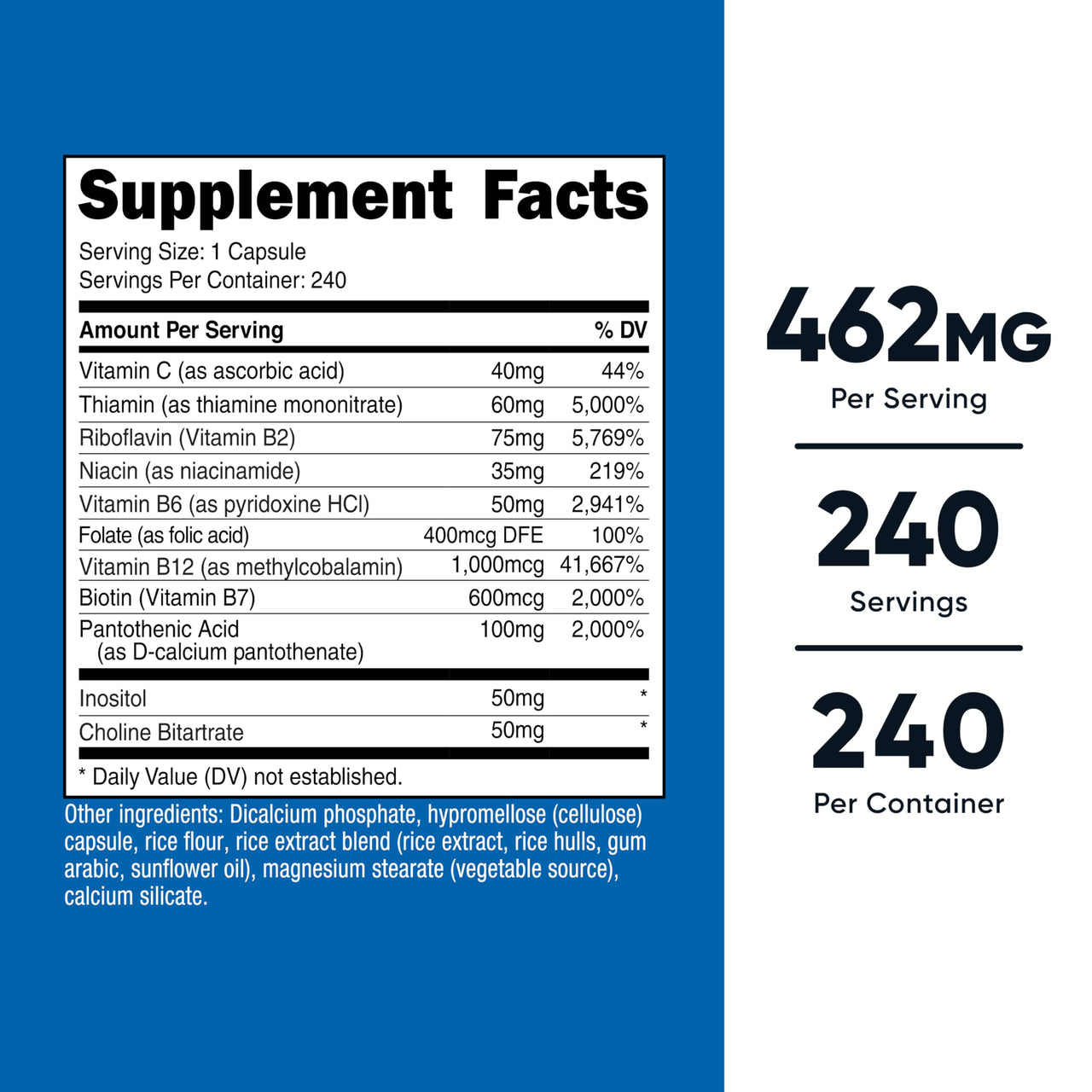 Nutricost Vitamin B Complex 462mg, 240 Capsules - with Vitamin C - Energy Complex