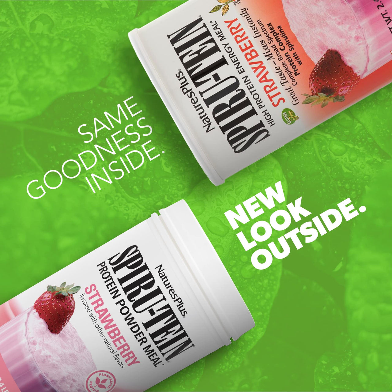 NaturesPlus SPIRU-TEIN, Strawberry - 2.4 lb - Plant-Based Protein Shake - Non-GMO, Vegetarian, Gluten Free - 32 Servings