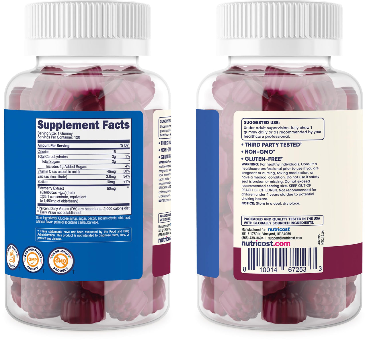 Nutricost Kids Elderberry Gummies (50mg) with Zinc & Vitamin C 120 Gummies - Gluten Free, No Corn Syrup