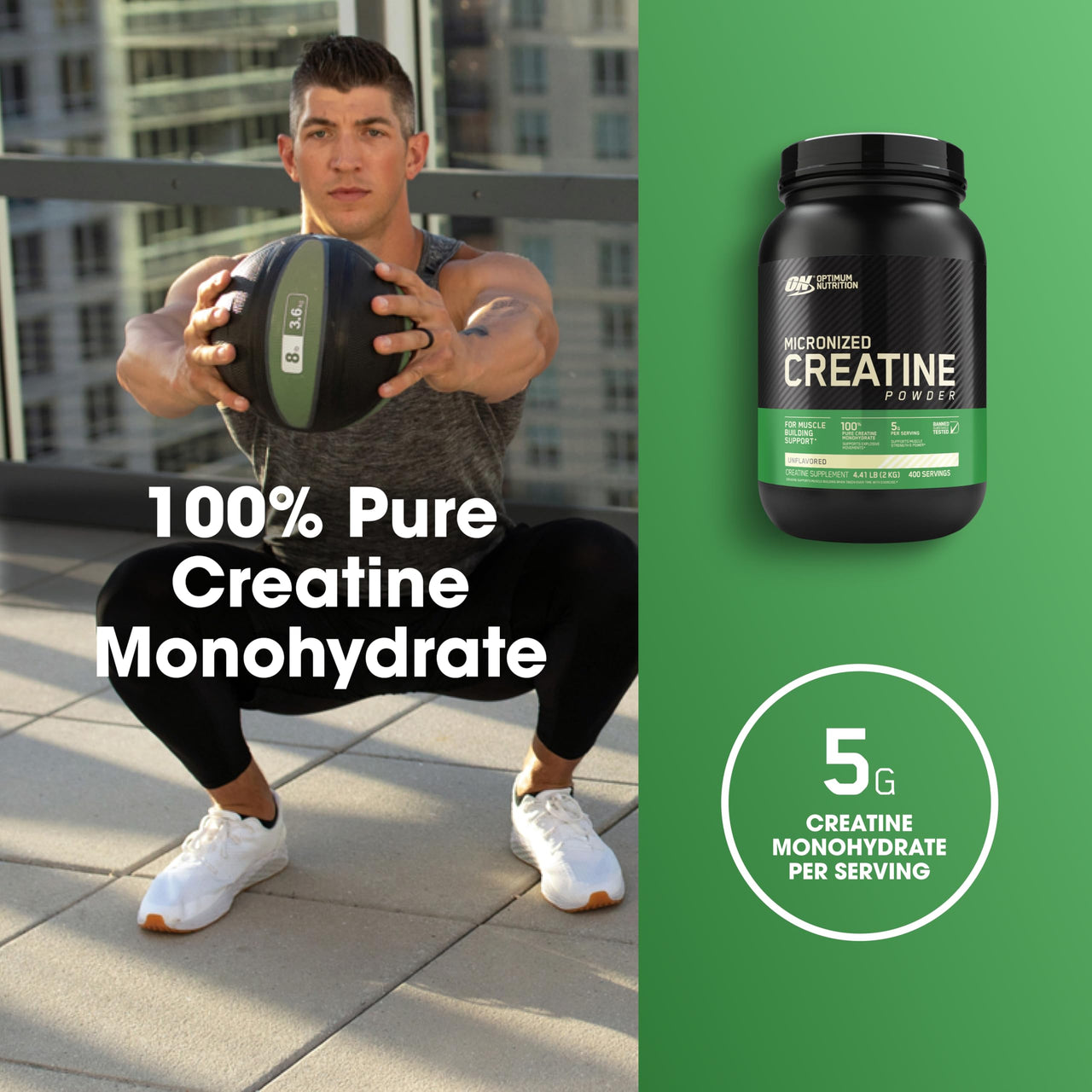 Optimum Nutrition Micronized Creatine Monohydrate Powder, Unflavored, 400 Servings, 2000 Grams (Packaging May Vary)