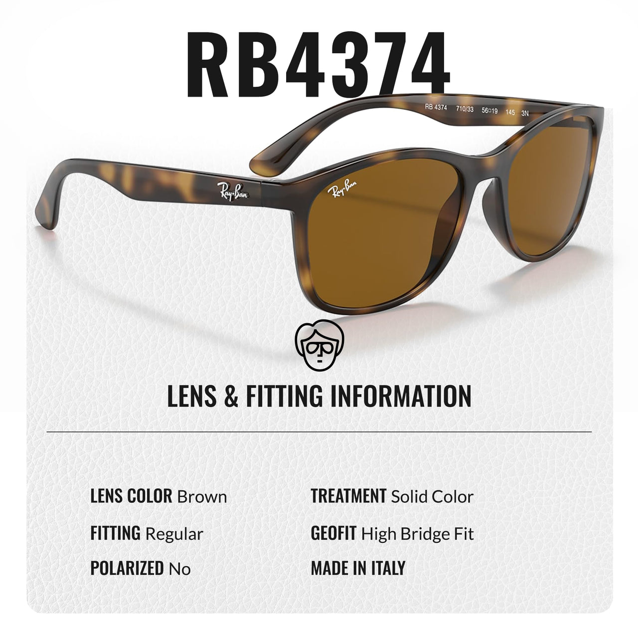 Ray-Ban RB4374 Square Shaped Non-Polarized Sunglasses for Men & Women – Includes Official RAYBAN Eyewear Kit – Ideal Formal & Casual Wear Sunglasses – Brown Lens
