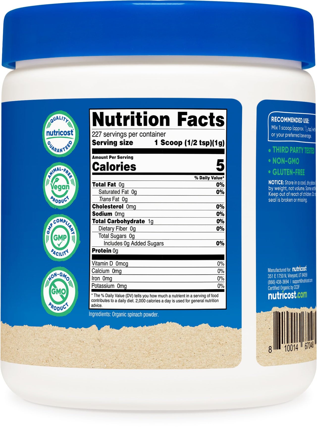 Nutricost Organic Spinach Powder 8oz (1 Gram Per Serving) - Certified USDA Organic, Premium Non-GMO Spinach Powder