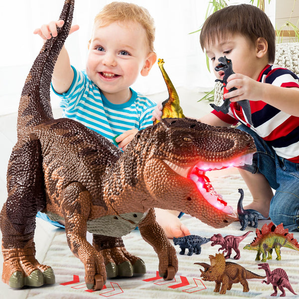 BLmukce 24" Large Dinosaur Toys for Kids 3-5, Big Dinosaur Tyrannosaurus rex Figure Toy with 10+ Dinosaurs Belly Storage, Gliding Wheels, Lights Sounds & Mist Spray – T-Rex that eats Toy for Boys Gift