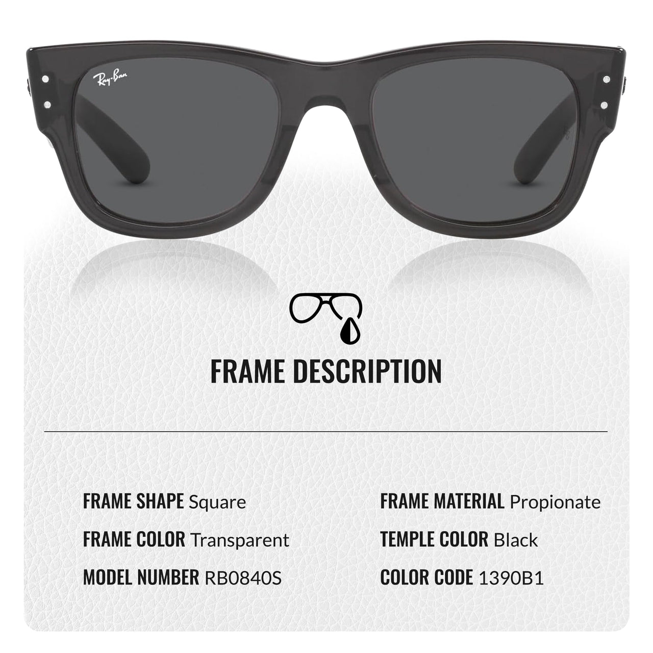 Ray-Ban RB0840S MEGA WAYFARER Square Shape Sunglasses With Eyewear Kit Bundle - High Bridge Fit - Ideal Formal and Casual Wear Square Sunglasses