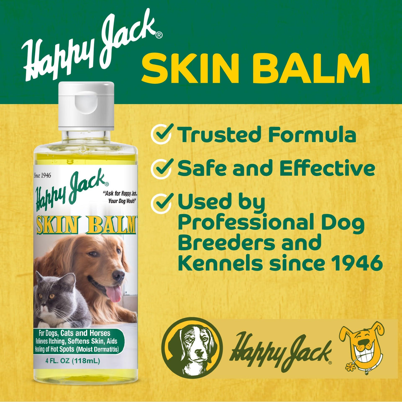 Happy Jack Skin Balm Hot Spot & Itchy Skin Relief for Dogs, Cats & Horses (4 oz), Softens, Aids Healing of Hot Spots, Fast Relief to Intense Itching, Scratching & Gnawing