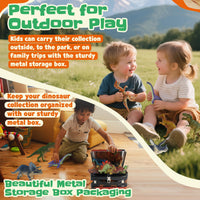 Thumbnail for Zippytots Dinosaur Toys for Kids 3-5-7-14 Realistic Plastic Dinosaur Figures with Metal Storage Box & Learning Booklet - Educational Dino Figure Toys for Boys Girls Toddlers
