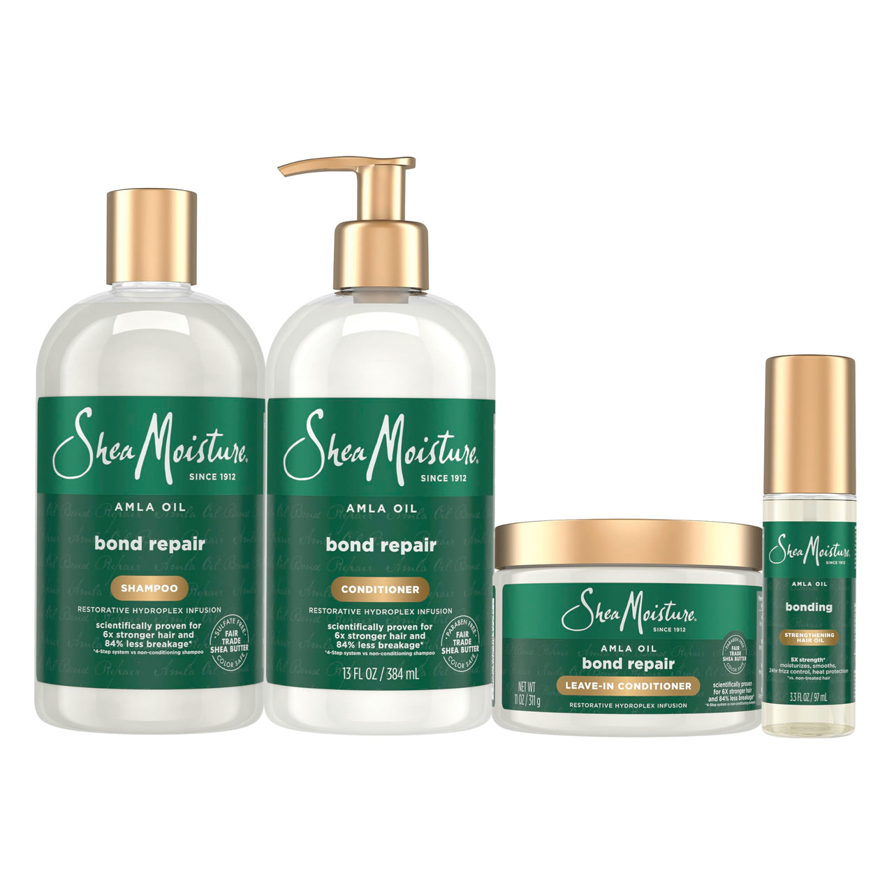 Shea Moisture Amla Oil Bond Repair System Complete Strengthening Routine 4 Piece Kit for Damaged Hair with HydroPlex Technology for Strengthening & Less Breakage