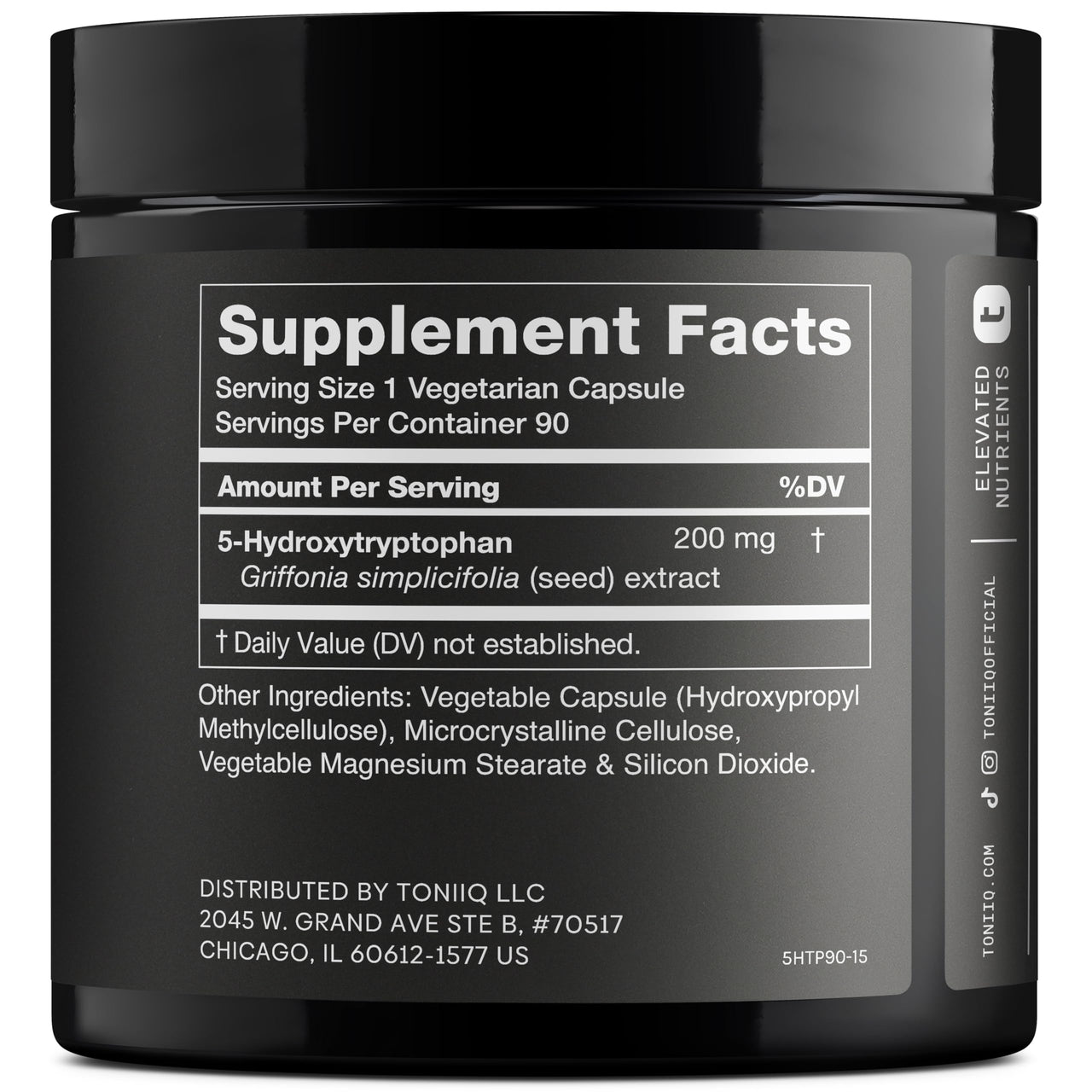 Toniiq Ultra High Strength 5HTP Capsules - 99%+ Highly Purified and Bioavailable - 12:1 Concentrated Extract - 200mg - 90 Veggie Capsules