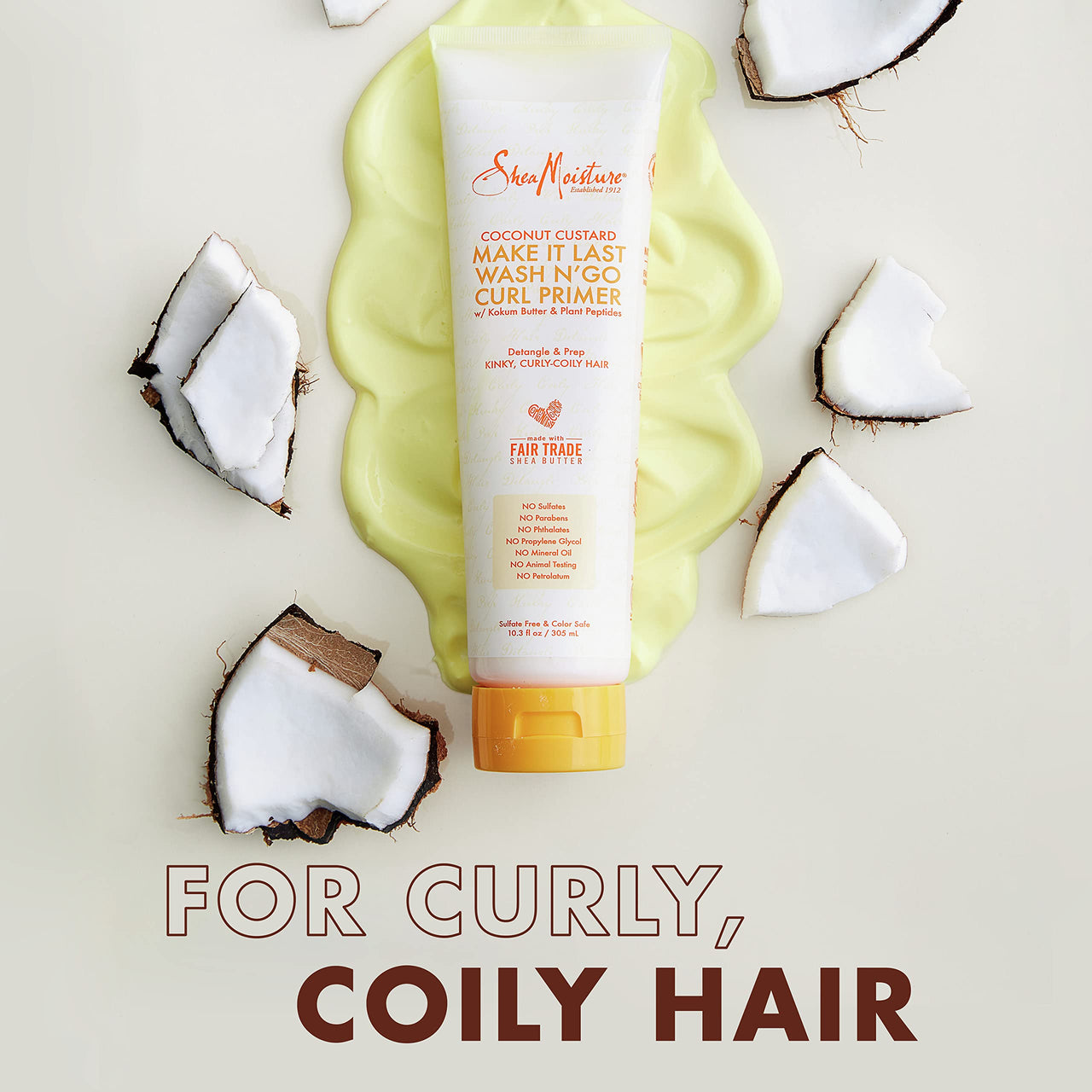 SheaMoisture Coconut Custard Curl Defining Cream - Make It Last Wash N' Go Primer, Enhancer & Detangler for Wavy & Curly Hair, Organic Shea Butter, 10.3 Oz