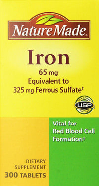 Thumbnail for Nature Made Iron 65mg, Equivalent to 325 mg Ferrous Sulfate - 300 Tablets