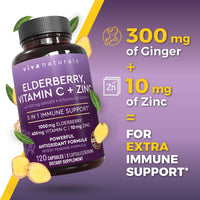 Thumbnail for Viva Naturals Elderberry with Vitamin C and Zinc for Adults - 5 in 1 Sambucus Black Elderberry Capsules with Vitamin D3 5000 IU Immunity Supplement, Sambucus Elderberry Immune Support Supplement