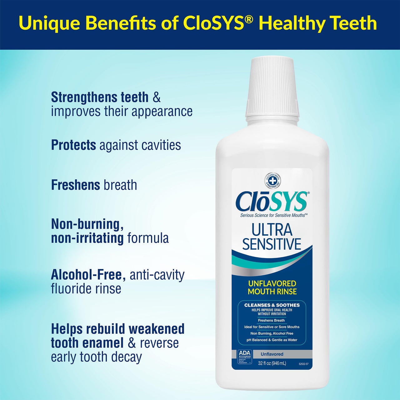 CloSYS Ultra Sensitive Unflavored pH Balanced Alcohol Free Mouthwash 32 Ounce (Pack of 2 + 1 Bottle) Bad Breath Germ Killer