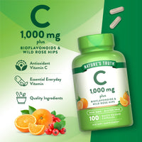 Thumbnail for Nature's Truth Vitamin C 1000mg | 100 Capsules | with Wild Rose Hips & Bioflavonoids | Non-GMO & Gluten Free Supplement