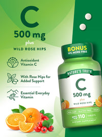 Thumbnail for Nature's Truth Vitamin C with Rose Hips 500 mg | 110 Tablets | Vegan, Non-GMO & Gluten Free Supplement